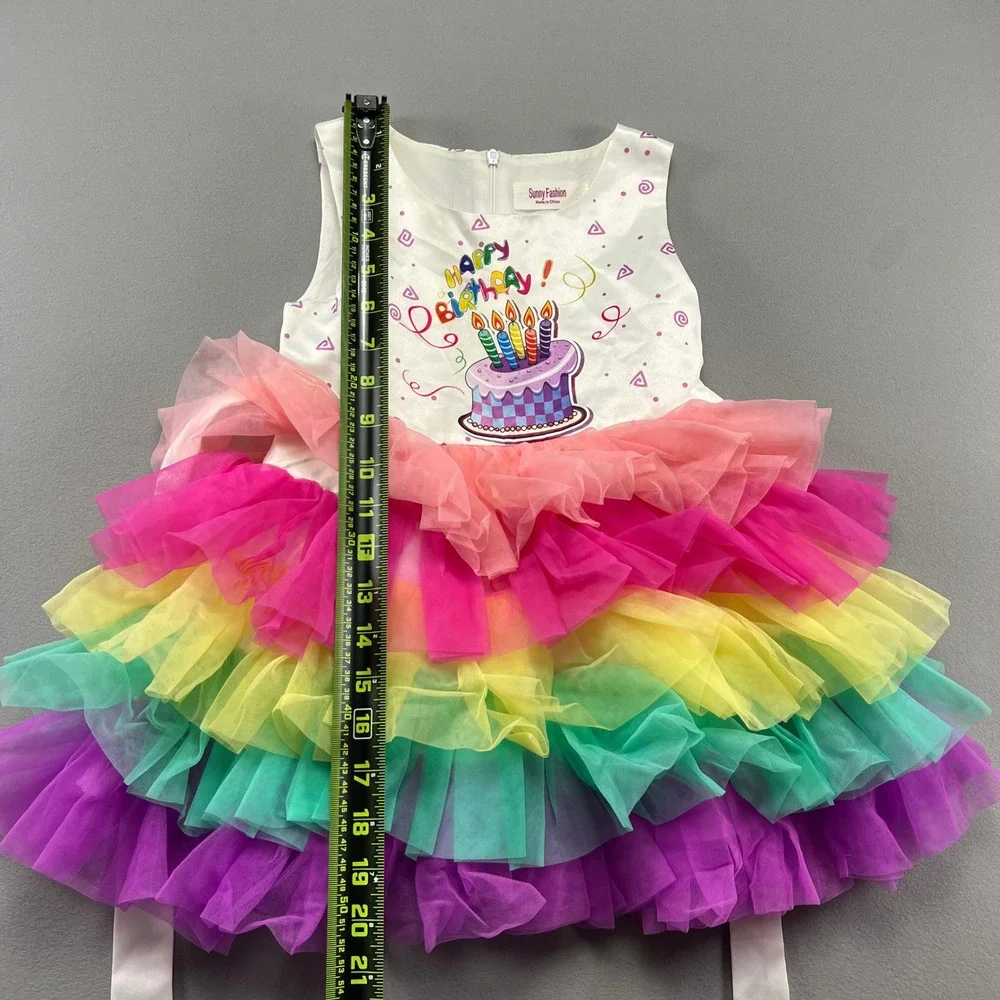 Sunny Fashion Birthday Dress Baby Girls 4 Multi Rainbow Tulle Tiered Cake Party